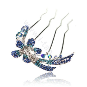 Hair Accessories Alloy Crystal Rhinestone Flower Hair Pin Clip Fork Combs - Blue