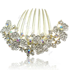 Hair Accessories Alloy Rhinestone Crystal Flower Bride Hair Combs Clip - White