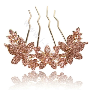 Hair Accessories Alloy Rhinestone Crystal Flower Hair Pin Clip Fork Combs - Champagne