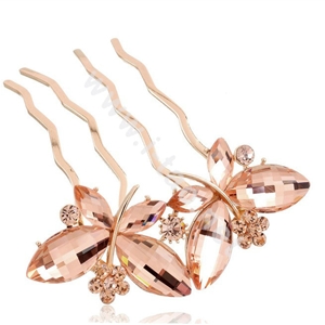 Hair Accessories Crystal Rhinestone Alloy Butterfly Hair Pin Clip Fork Combs - Champagne