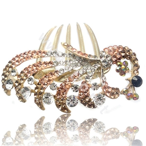 Hair Accessories Crystal Rhinestone Alloy Peacock Hair Pin Clip Combs - Champagne