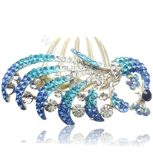 Hair Accessories Crystal Rhinestone Alloy Peacock Hair Pin Clip Combs - Sky blue