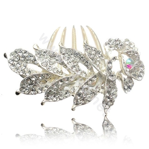 Hair Accessories Crystal Rhinestone Flower Alloy Bride Hair Clip Combs - White