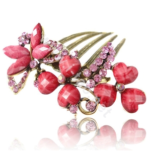 Hair Accessories Crystal Rhinestone Retro Alloy Flowers Hair Clip Combs - Red