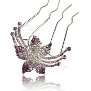 Hair Accessories Flower Alloy Crystal Rhinestone Hair Pin Clip Fork Combs - Purple