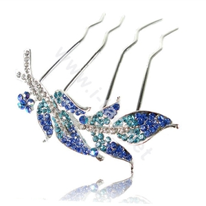 Hair Accessories Leaf Alloy Crystal Rhinestone Hair Pin Clip Fork Combs - Blue