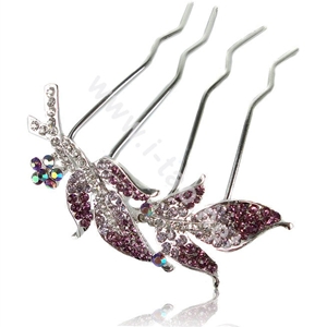 Hair Accessories Leaf Alloy Crystal Rhinestone Hair Pin Clip Fork Combs - Purple
