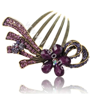 Hair Accessories Retro Flower Rhinestone Crystal Alloy Hair Combs Clip - Purple
