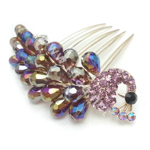 Hair Accessories Rhinestone Crystal Beads Peacock Alloy Hair Clip Combs - Multicolor