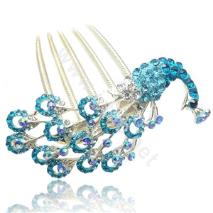 Hair Accessories Rhinestone Crystal Peacock Alloy Hair Combs Clip - Blue