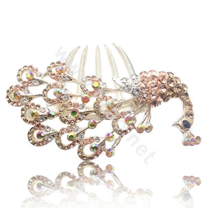 Hair Accessories Rhinestone Crystal Peacock Alloy Hair Combs Clip - Champagne