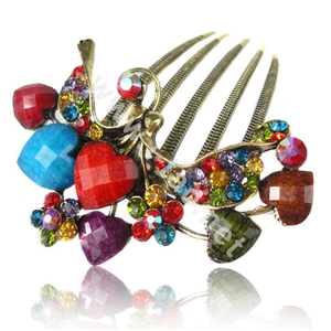 Hair Accessories Rhinestone Crystal Retro Love Heart Alloy Hair Clip Combs - Multicolor