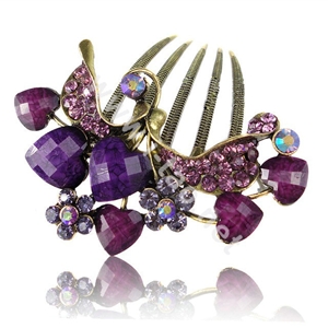 Hair Accessories Rhinestone Crystal Retro Love Heart Alloy Hair Clip Combs - Purple