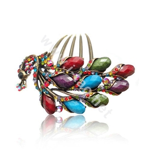 Hair Accessories Rhinestone Crystal Retro Peacock Alloy Hair Clip Combs - Multicolor