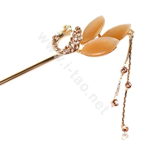 Retro Tassel Rhinestone Crystal Peacock Hairpin Hair Clasp Clip Fork Stick - Champagne