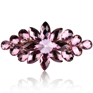 Luxury Crystal Rhinestone Flower Hair Barrette Clip Metal Hair Slide - Purple