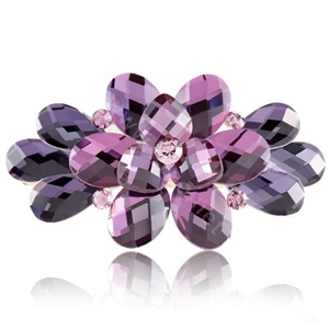 Big Crystal Rhinestone Flower Hair Barrette Clip Metal Hairpin - Purple