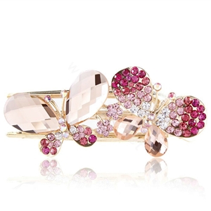 Bling Crystal Rhinestone Butterfly Hair Barrette Clip Metal Hairpin - Pink