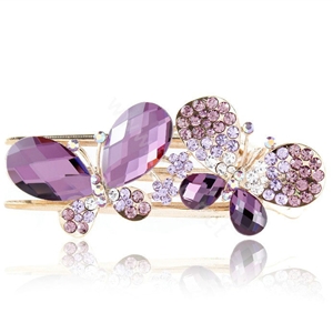 Bling Crystal Rhinestone Butterfly Hair Barrette Clip Metal Hairpin - Purple