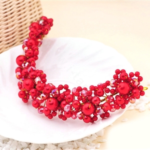 Bridal Jewelry Red crystal pearl headpiece headband floral Wedding hair accessories