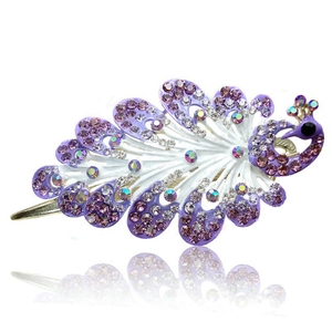 Crystal Rhinestone Peacock Bridal Hairpin Duckbill Clip Hair Slide Clamp - Purple