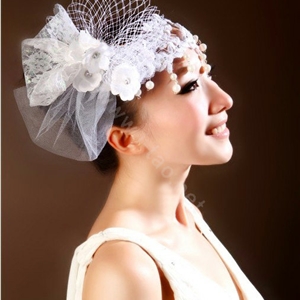 Wedding Bride Jewelry Crystal Headband Headwear Lace Pearl Flower Hairpin hat