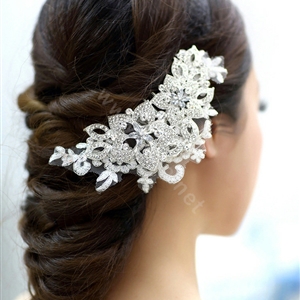 Wedding Bride Jewelry Crystal Lace Hair Comb Headband Flower Hair Accessories
