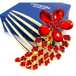 Wedding Hairpins bridal hair jewelry crystal rhinestone red Flower hair Combs