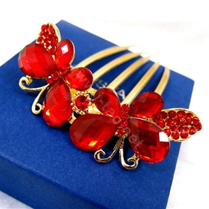Wedding Hairpins bridal hair jewelry crystal rhinestone red butterfly hair Combs