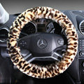 Auto Car Steering Wheel Cover Leopard Plush Diameter 15 inch 38CM - Brown