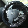 Retro Auto Car Steering Wheel Cover Bowknot Lace Plush Diameter 15 inch 38CM - Black