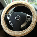 Retro Auto Car Steering Wheel Cover Lace Plush Diameter 15 inch 38CM - Beige