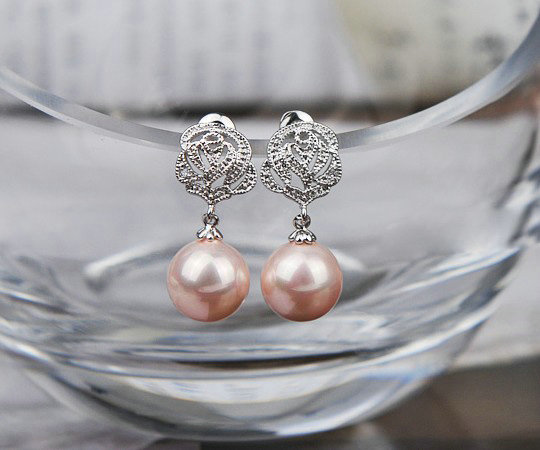 10X25mm Pink south sea shell pearl earrings Rose 925 sterling silver earrings