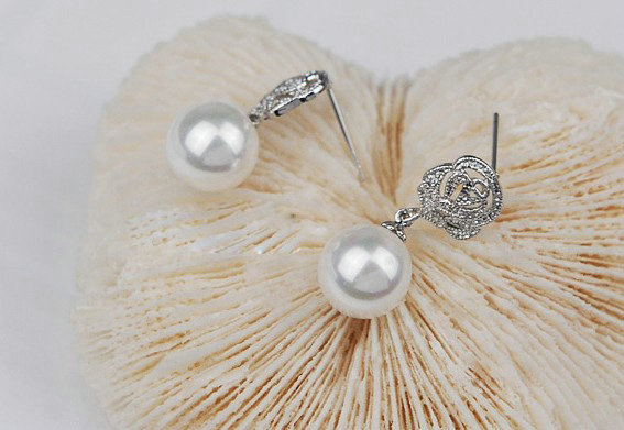 10X25mm White south sea shell pearl earrings Rose 925 sterling silver earrings