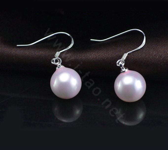 10X30mm Pink south sea shell pearl earrings 925 sterling silver dangle earrings