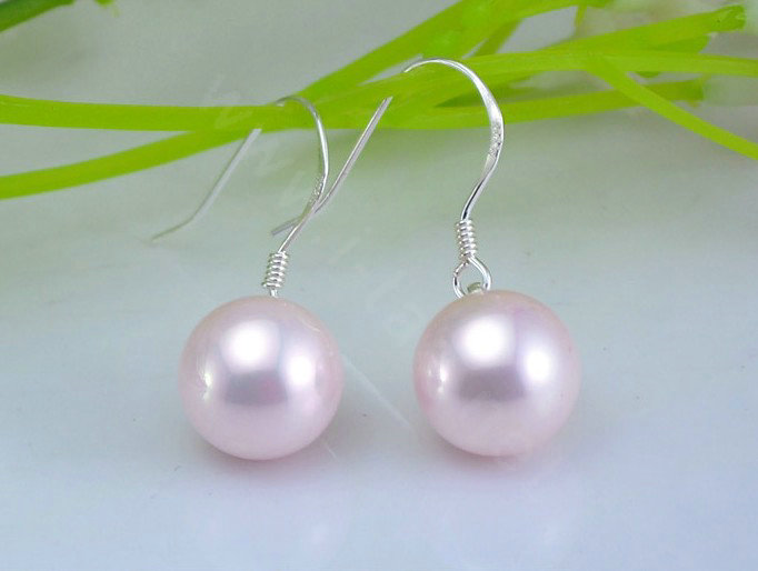 10X30mm Pink south sea shell pearl earrings 925 sterling silver dangle earrings