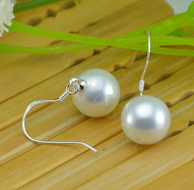 10X30mm White south sea shell pearl earrings 925 sterling silver dangle earrings