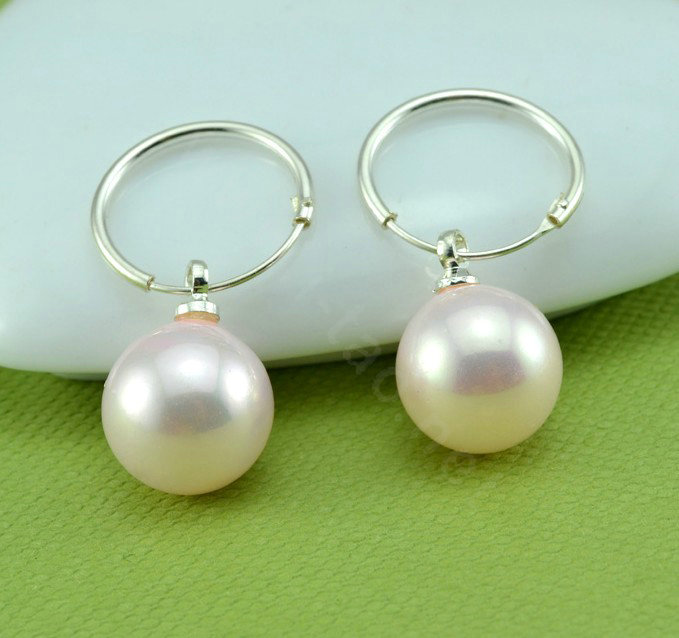 10X25mm Pink south sea shell pearl earrings 925 sterling silver hoop earrings