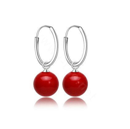 10X25mm Red south sea shell pearl earrings 925 sterling silver hoop earrings