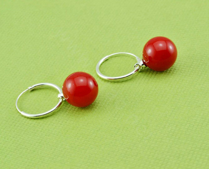10X25mm Red south sea shell pearl earrings 925 sterling silver hoop earrings