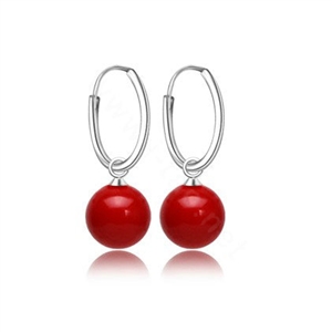 10X25mm Red south sea shell pearl earrings 925 sterling silver hoop earrings