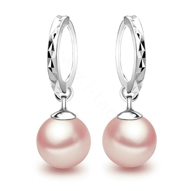 8X25mm Pink south sea shell pearl earrings 925 sterling silver hoop earrings