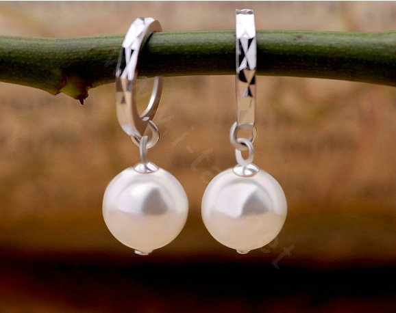 8X25mm White south sea shell pearl earrings 925 sterling silver hoop earrings