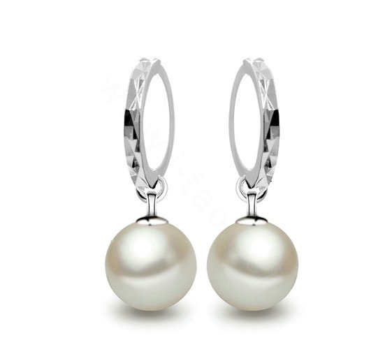 8X25mm White south sea shell pearl earrings 925 sterling silver hoop earrings