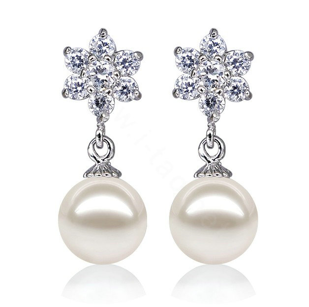 925 sterling silver Natural freshwater pearl Snowflake earrings Eardrop 9.5X10mm