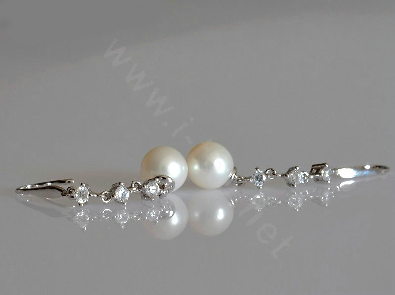 925 sterling silver Natural freshwater pearl earrings long Eardrop 9X9.5mm