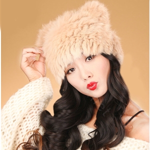 Child kids Rabbit Fur Hat Knitted Thicker Winter Warm Cute Baby female Caps - Khaki