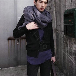 Fashion Unisex Long Wool knitted capes warm scarf shawls Neck Wrap tippet with sleeves - Grey