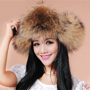 Fashion Women Fox Fur Hats Winter Warm Whole Leather Ear protector Caps - Brown