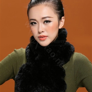 Fashion Women Knitted Rex Rabbit Fur Scarves Winter warm Flower Wave Neck wraps - Black